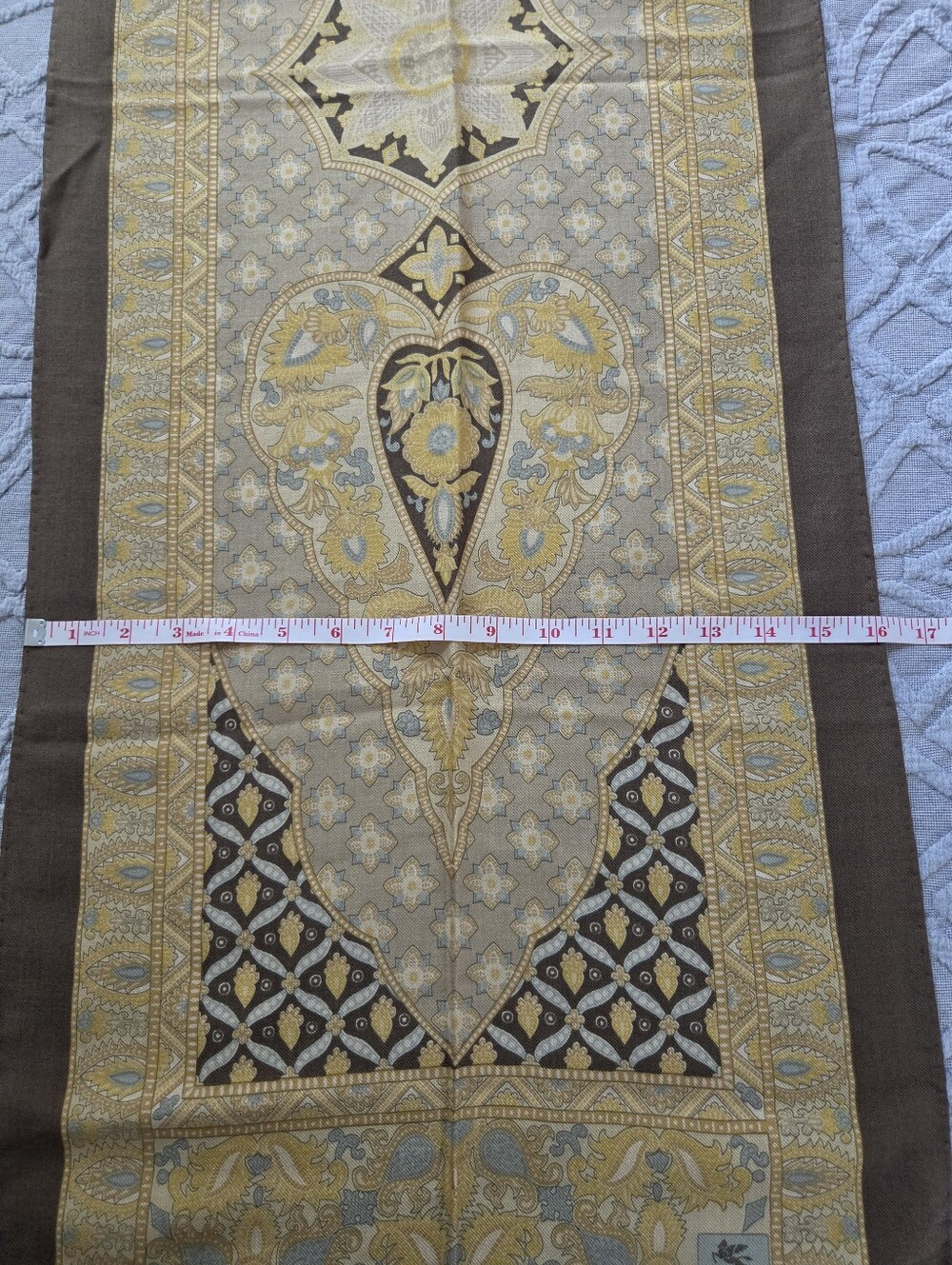 Authentic Etro Scarf Paisley Border Shawl in Gold and Olive - Picture 7 of 9